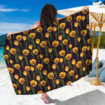 Yellow Tulip Flower Pattern Print Beach Sarong Wrap