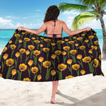 Yellow Tulip Flower Pattern Print Beach Sarong Wrap
