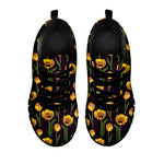 Yellow Tulip Flower Pattern Print Black Sneakers