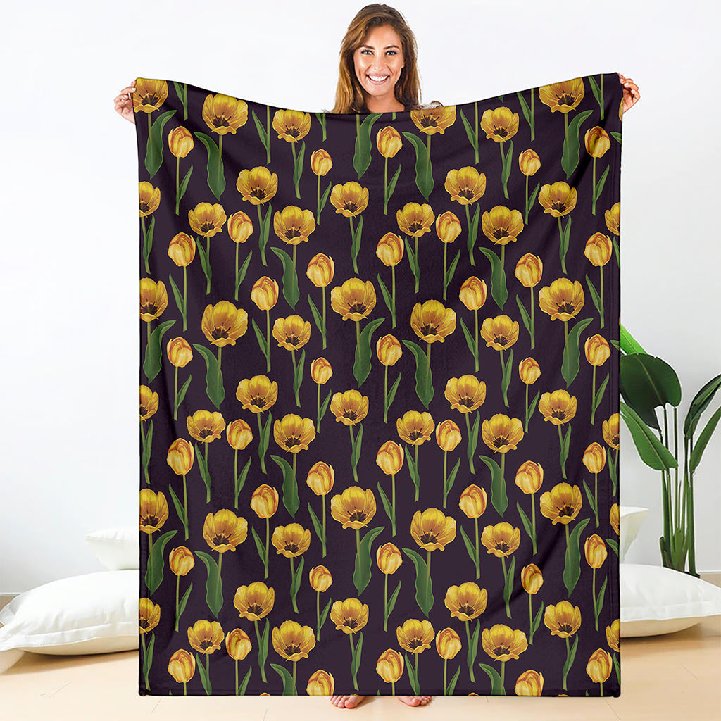 Yellow Tulip Flower Pattern Print Blanket
