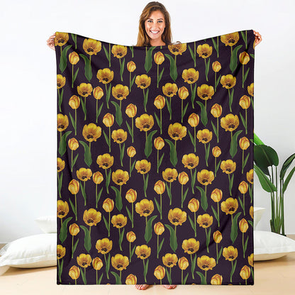 Yellow Tulip Flower Pattern Print Blanket