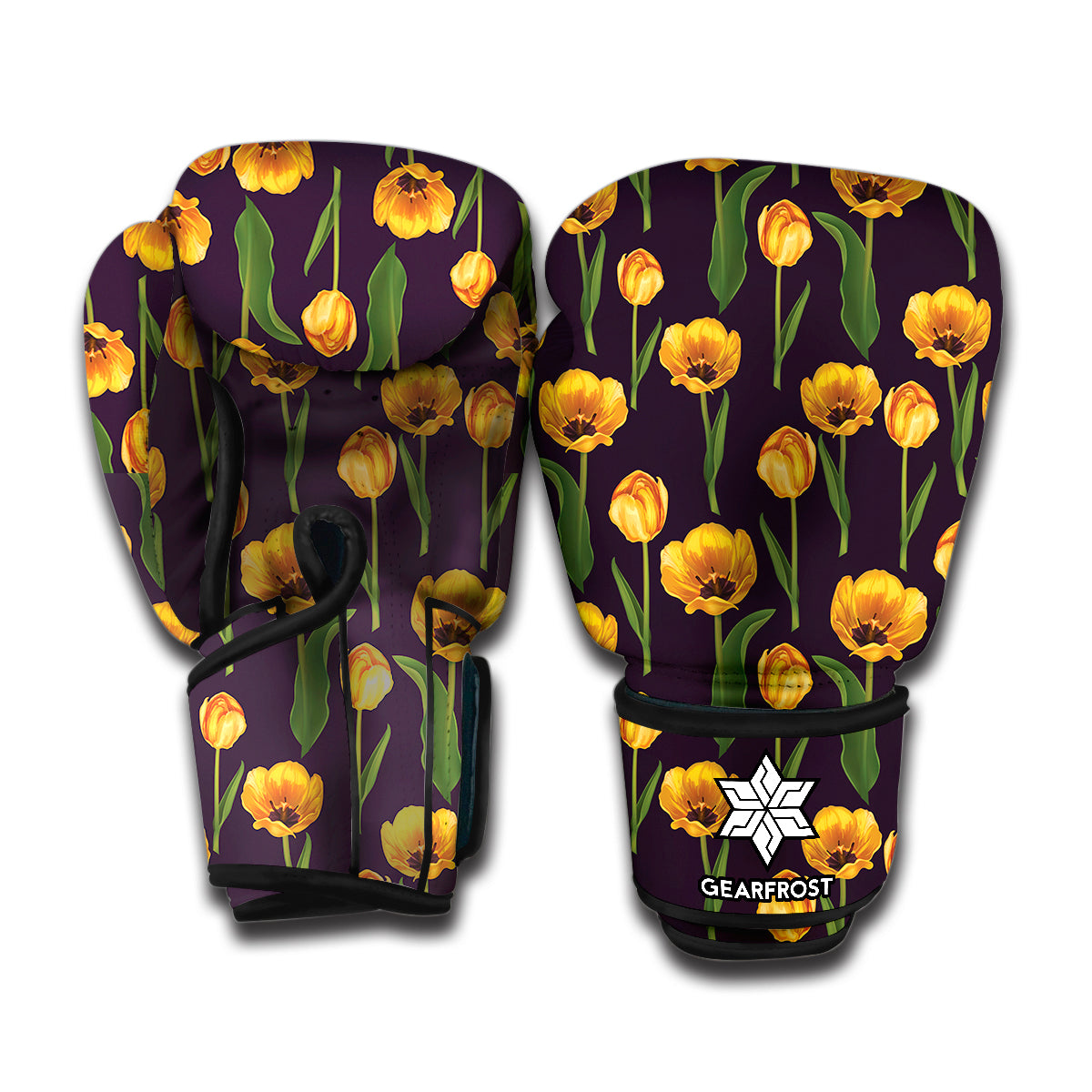 Yellow Tulip Flower Pattern Print Boxing Gloves