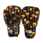 Yellow Tulip Flower Pattern Print Boxing Gloves