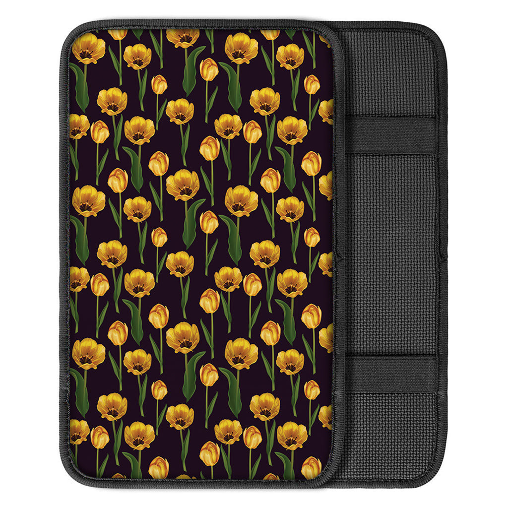 Yellow Tulip Flower Pattern Print Car Center Console Cover