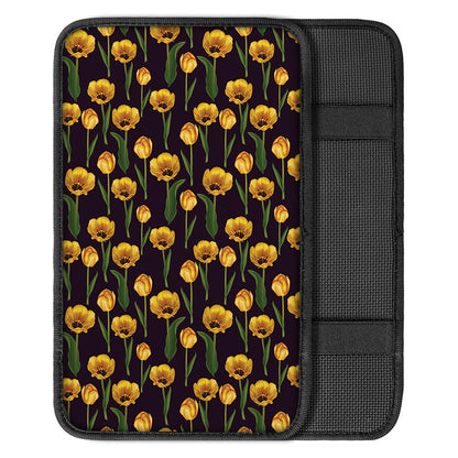 Yellow Tulip Flower Pattern Print Car Center Console Cover