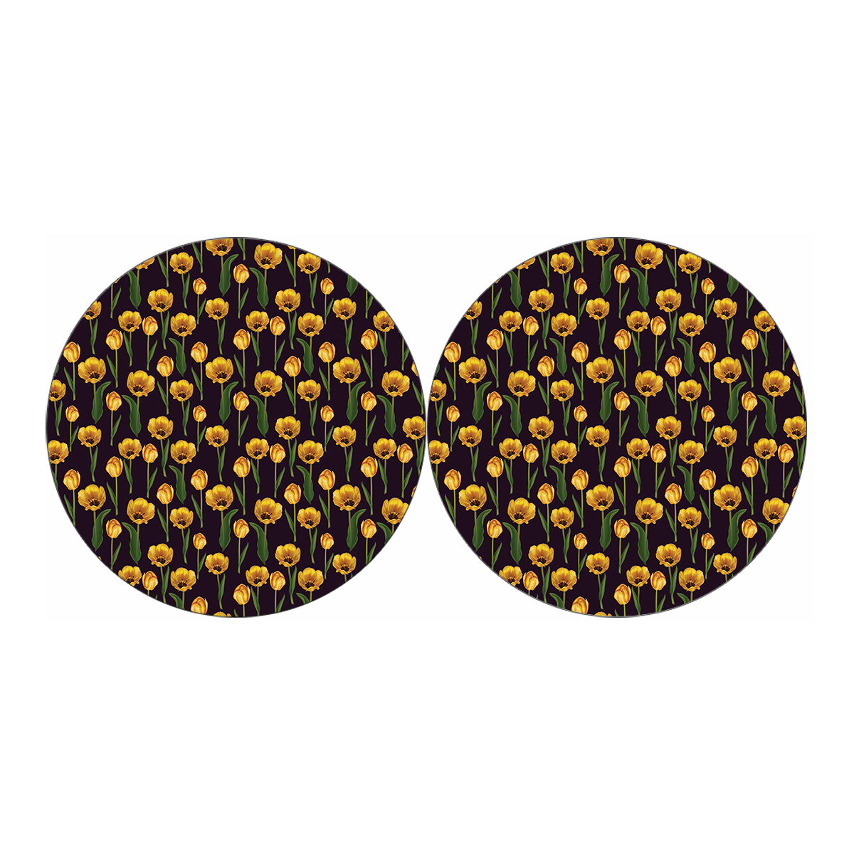 Yellow Tulip Flower Pattern Print Car Coasters