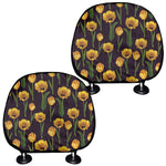 Yellow Tulip Flower Pattern Print Car Headrest Covers