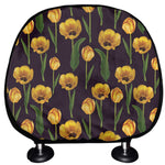 Yellow Tulip Flower Pattern Print Car Headrest Covers