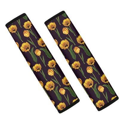 Yellow Tulip Flower Pattern Print Car Seat Belt Covers