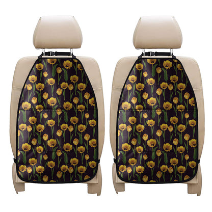 Yellow Tulip Flower Pattern Print Car Seat Organizers