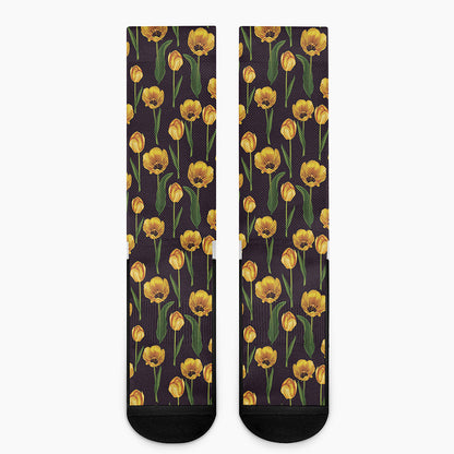 Yellow Tulip Flower Pattern Print Crew Socks