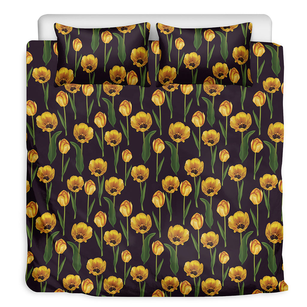 Yellow Tulip Flower Pattern Print Duvet Cover Bedding Set