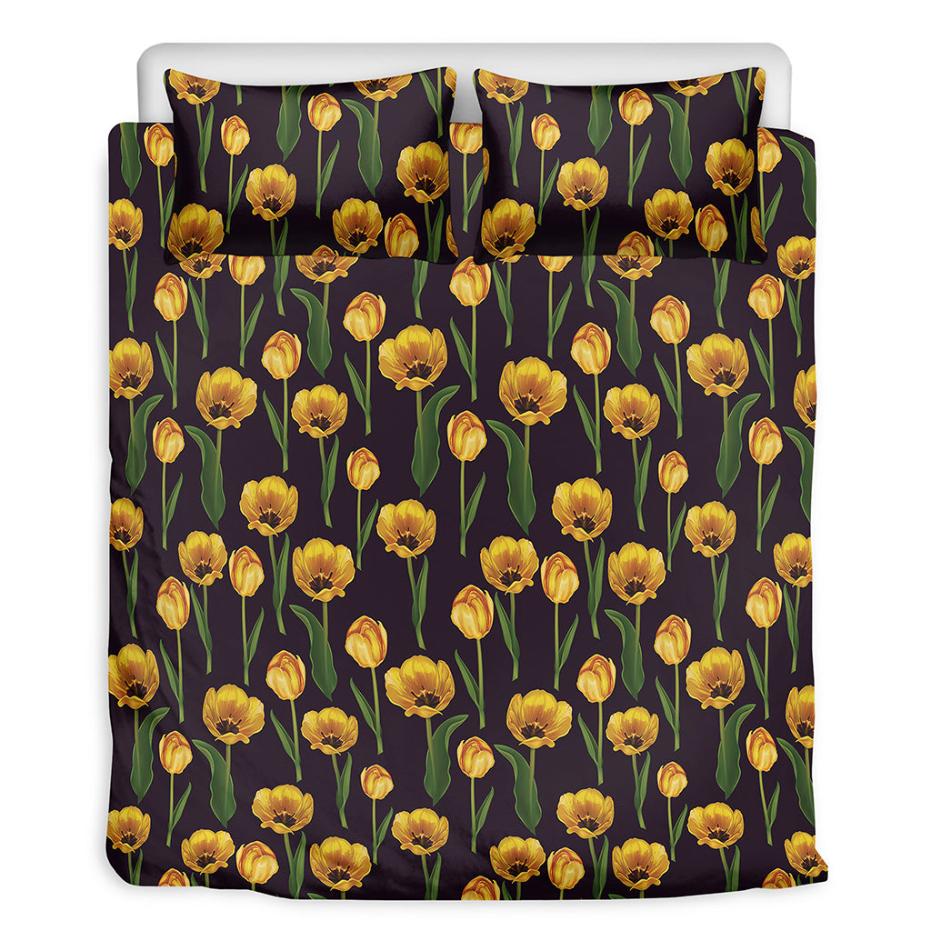 Yellow Tulip Flower Pattern Print Duvet Cover Bedding Set