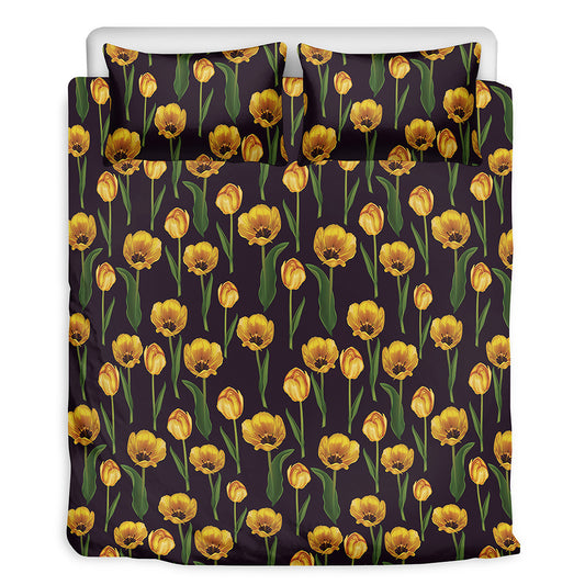 Yellow Tulip Flower Pattern Print Duvet Cover Bedding Set