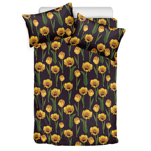 Yellow Tulip Flower Pattern Print Duvet Cover Bedding Set