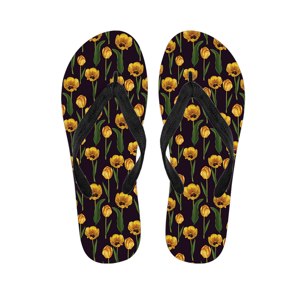 Yellow Tulip Flower Pattern Print Flip Flops
