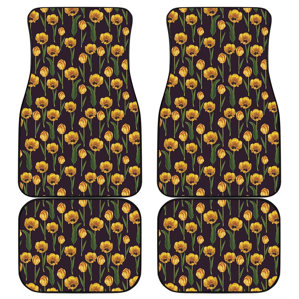 Yellow Tulip Flower Pattern Print Front and Back Car Floor Mats