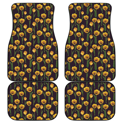 Yellow Tulip Flower Pattern Print Front and Back Car Floor Mats