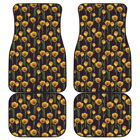 Yellow Tulip Flower Pattern Print Front and Back Car Floor Mats