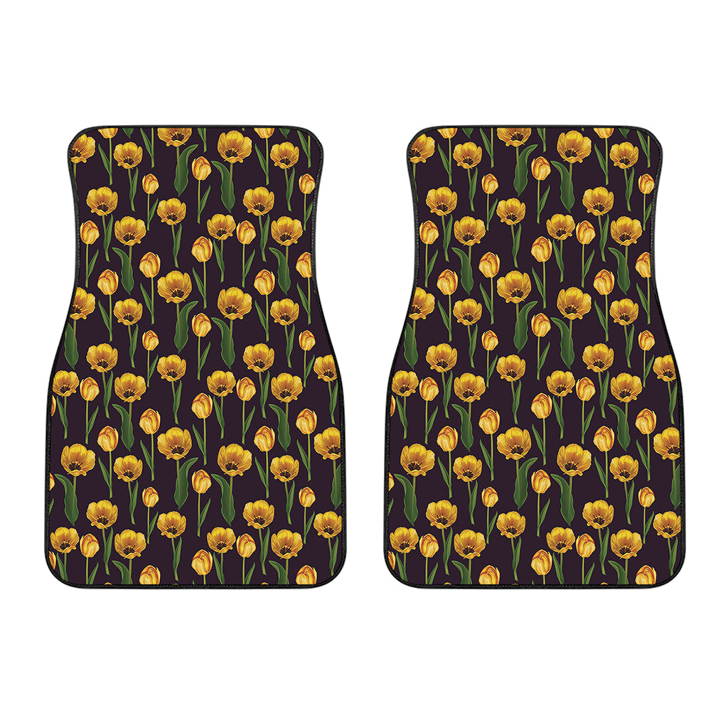 Yellow Tulip Flower Pattern Print Front Car Floor Mats