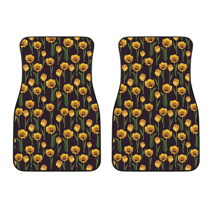 Yellow Tulip Flower Pattern Print Front Car Floor Mats