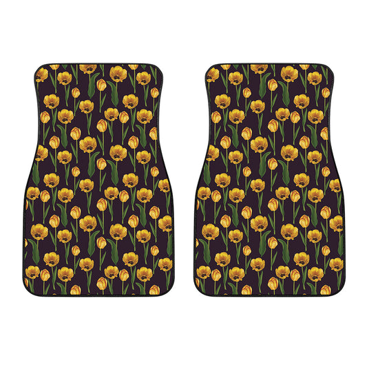 Yellow Tulip Flower Pattern Print Front Car Floor Mats