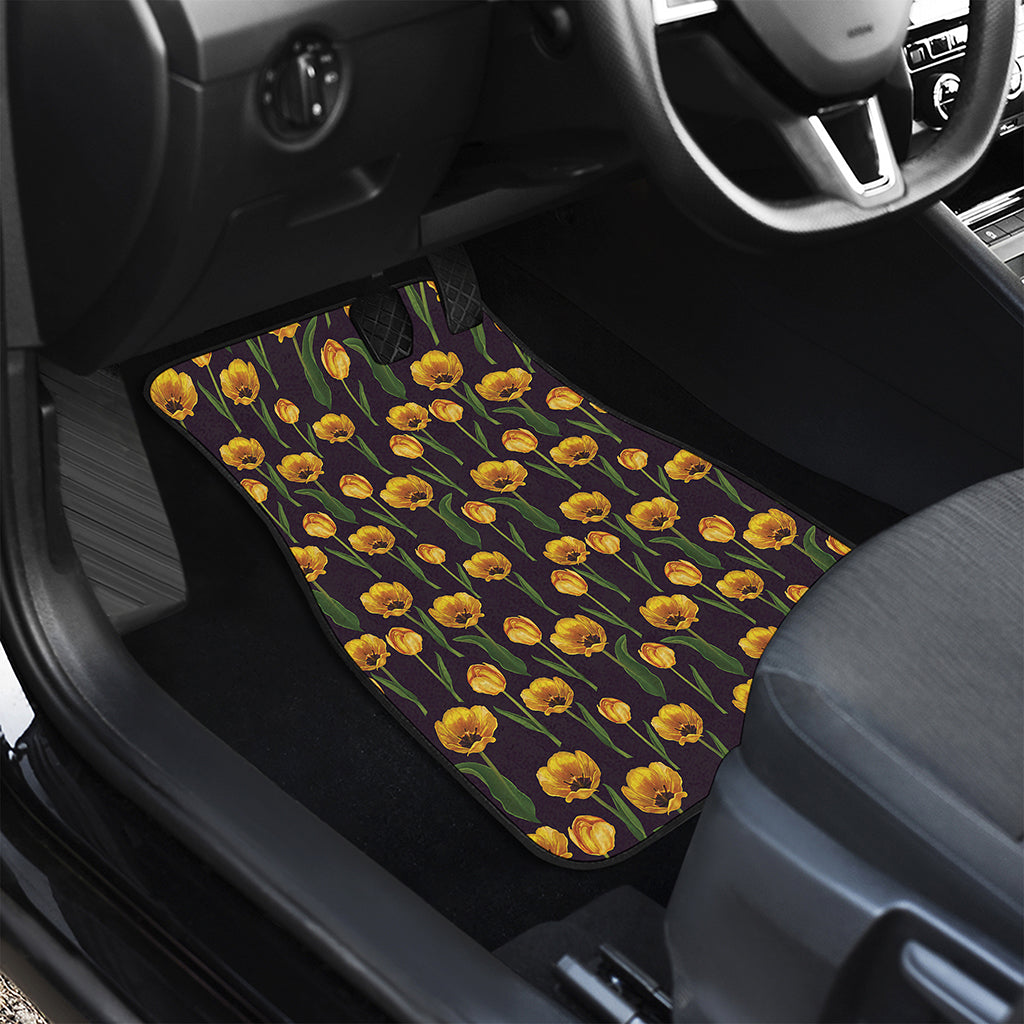 Yellow Tulip Flower Pattern Print Front Car Floor Mats