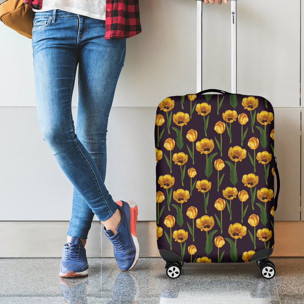 Yellow Tulip Flower Pattern Print Luggage Cover