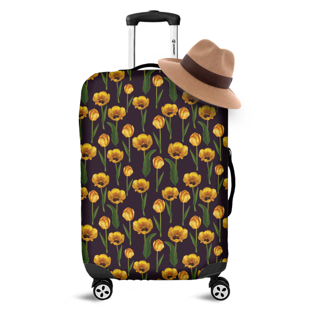 Yellow Tulip Flower Pattern Print Luggage Cover