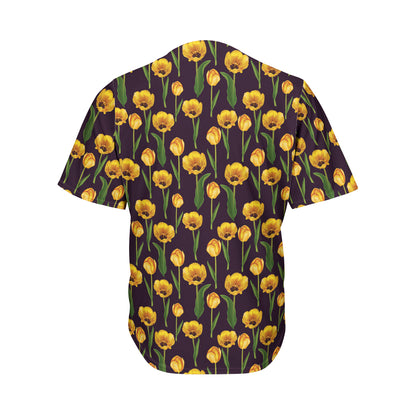 Yellow Tulip Flower Pattern Print Men's Baseball Jersey