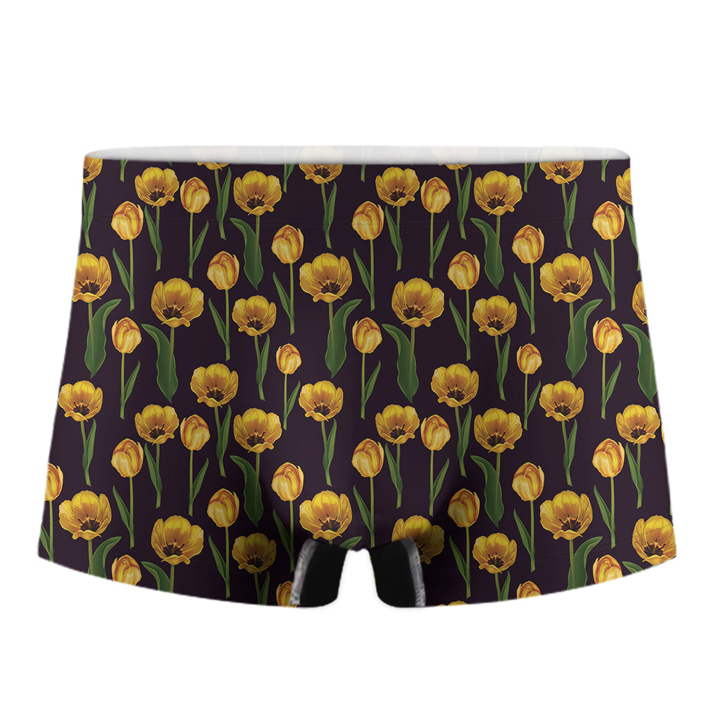 Yellow Tulip Flower Pattern Print Men's Boxer Briefs