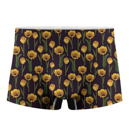 Yellow Tulip Flower Pattern Print Men's Boxer Briefs