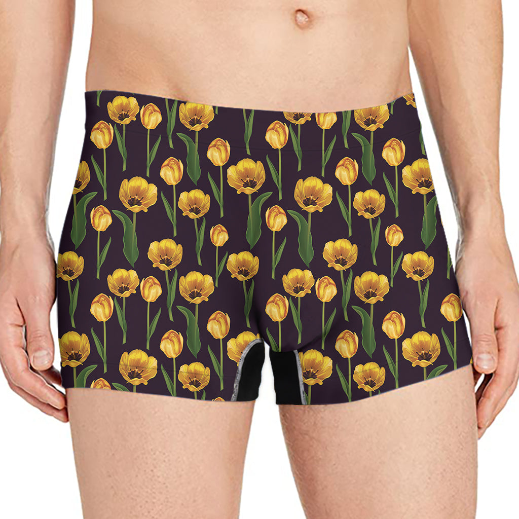 Yellow Tulip Flower Pattern Print Men's Boxer Briefs