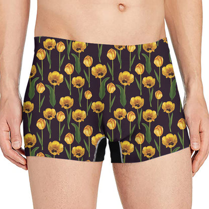 Yellow Tulip Flower Pattern Print Men's Boxer Briefs