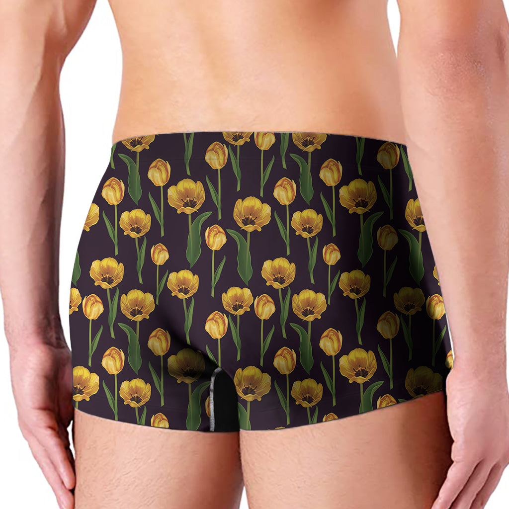 Yellow Tulip Flower Pattern Print Men's Boxer Briefs