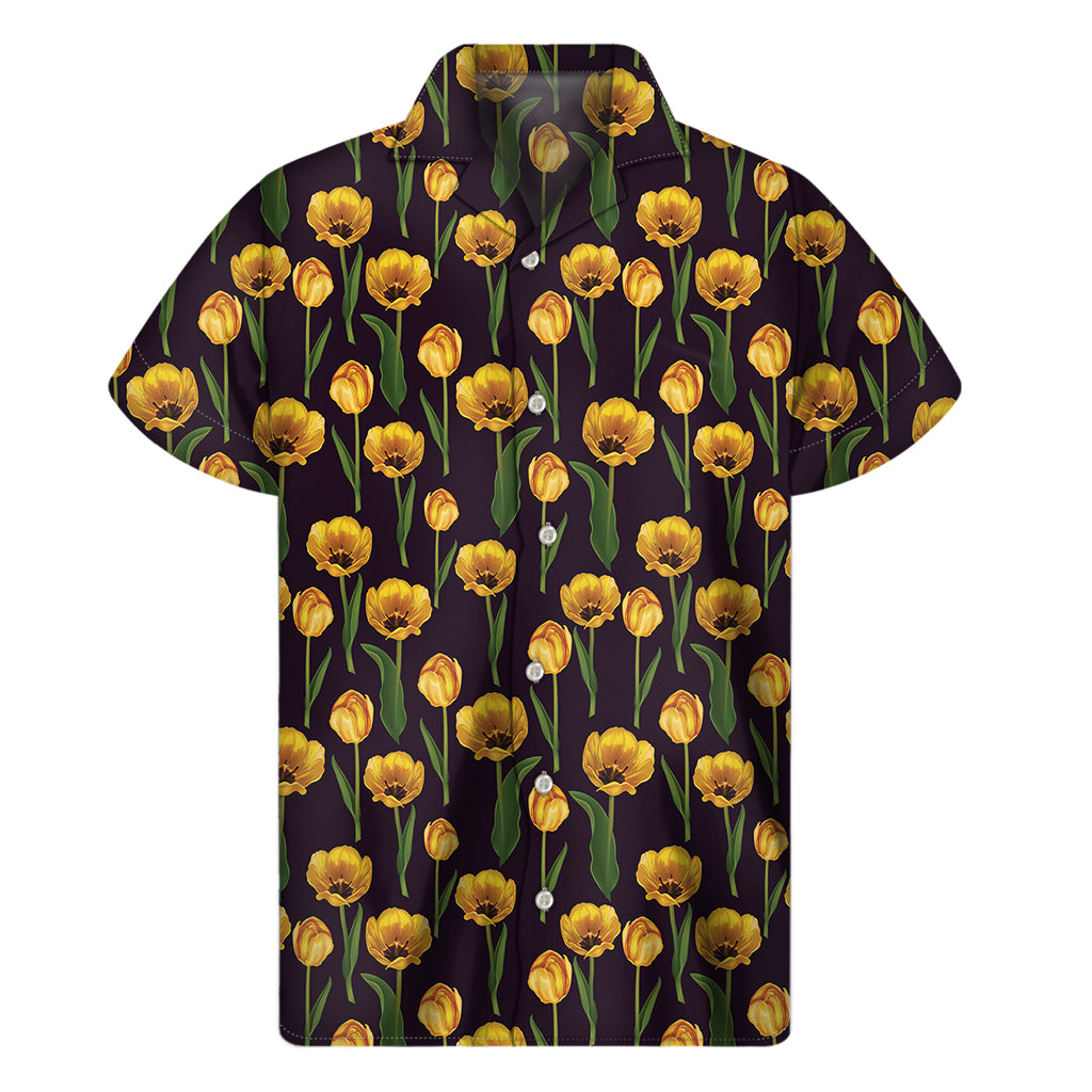 Yellow Tulip Flower Pattern Print Men's Short Sleeve Shirt