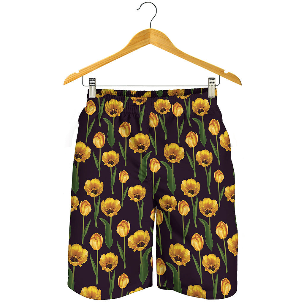 Yellow Tulip Flower Pattern Print Men's Shorts