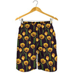 Yellow Tulip Flower Pattern Print Men's Shorts