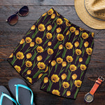 Yellow Tulip Flower Pattern Print Men's Shorts
