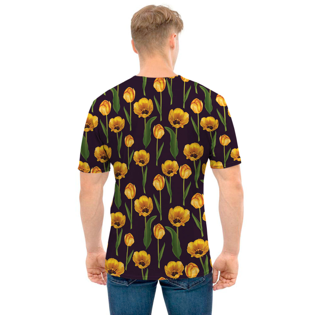 Yellow Tulip Flower Pattern Print Men's T-Shirt