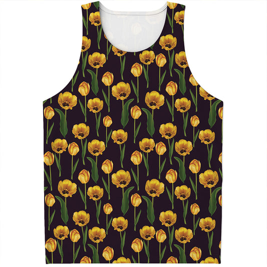 Yellow Tulip Flower Pattern Print Men's Tank Top