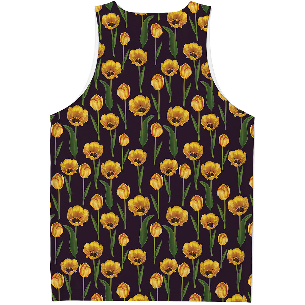 Yellow Tulip Flower Pattern Print Men's Tank Top