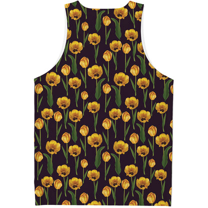 Yellow Tulip Flower Pattern Print Men's Tank Top