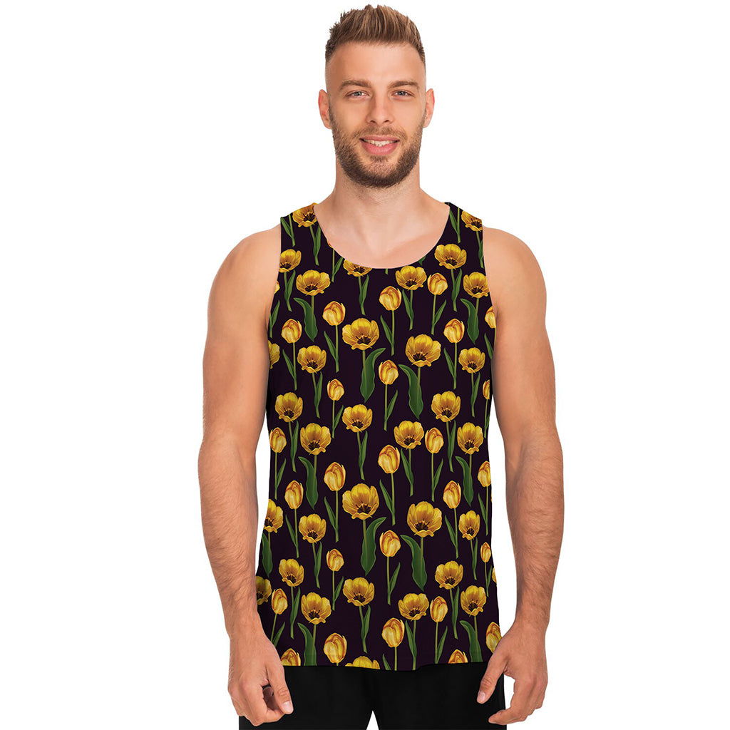 Yellow Tulip Flower Pattern Print Men's Tank Top