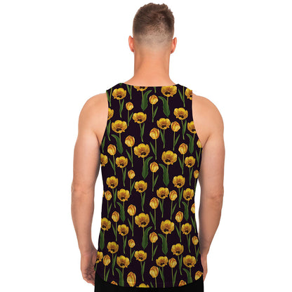 Yellow Tulip Flower Pattern Print Men's Tank Top