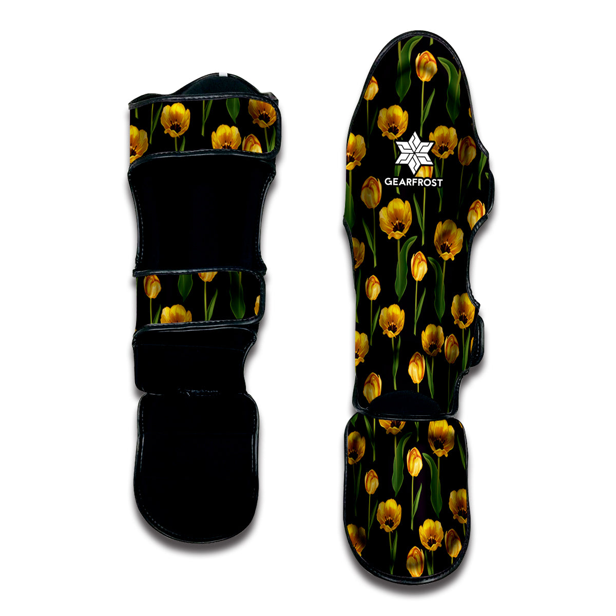 Yellow Tulip Flower Pattern Print Muay Thai Shin Guard