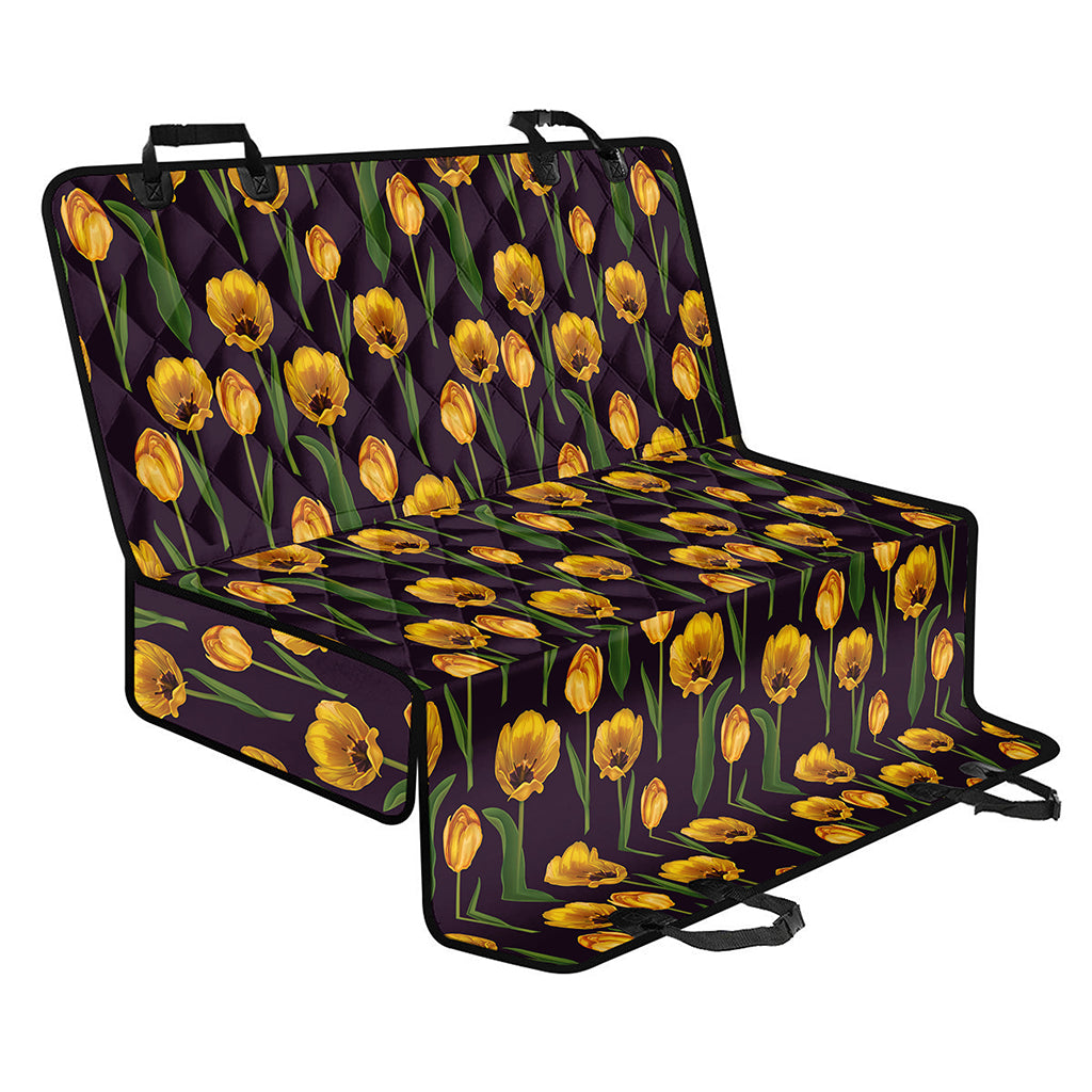 Yellow Tulip Flower Pattern Print Pet Car Back Seat Cover