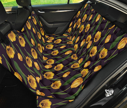 Yellow Tulip Flower Pattern Print Pet Car Back Seat Cover