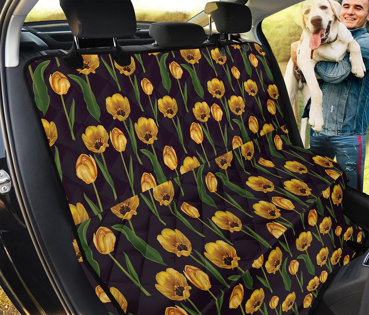 Yellow Tulip Flower Pattern Print Pet Car Back Seat Cover