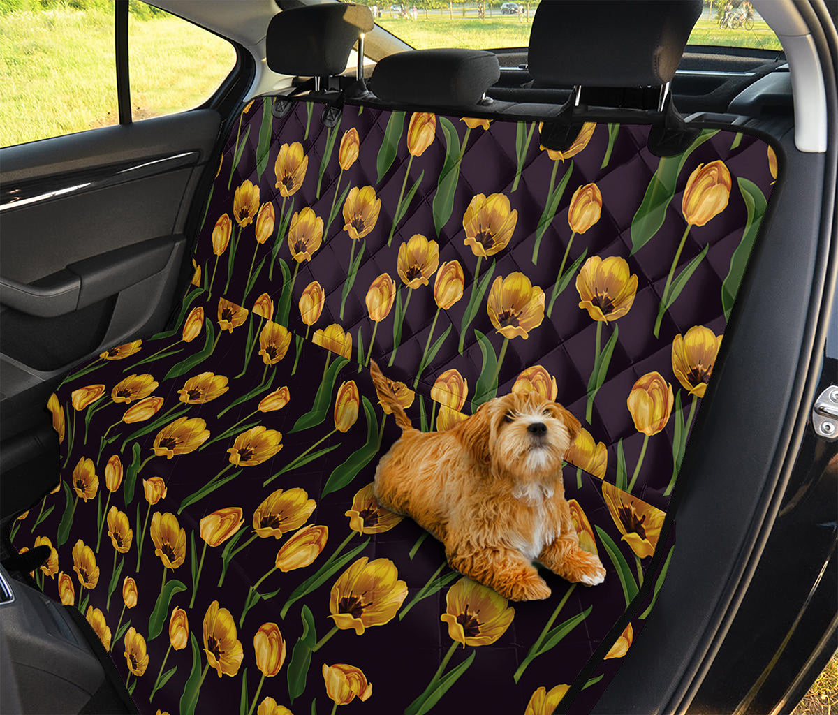 Yellow Tulip Flower Pattern Print Pet Car Back Seat Cover